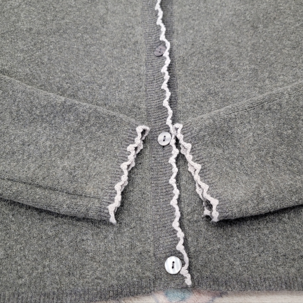 Zara Scalloped Trim Knit Cropped Cardigan Preppy Cozy Neutral Ballet-core Large - Picture 10 of 17